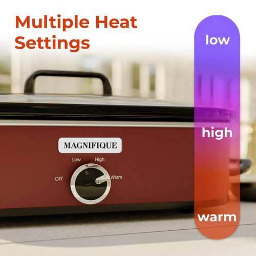 [NEW] MAGNIFIQUE 4-Quart Slow Cooker with Casserole Manual Warm Setting - Perfect Kitchen Small Appliance for Family Dinners, Dishwasher Safe Crock, Red