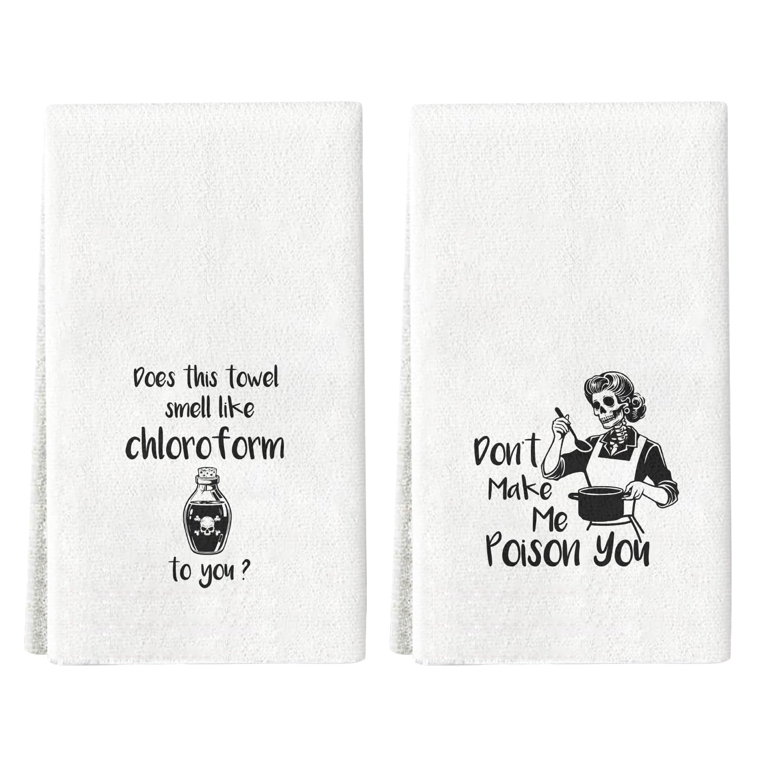 2 Pcs Skull Funny Printed Dish Towel Gift for Women, Goth Home Decor for Women, Kitchen Bathroom Towels Gift for Mother's Day Birthday Housewarming, Does This Towel Smell Like Chloroform to You