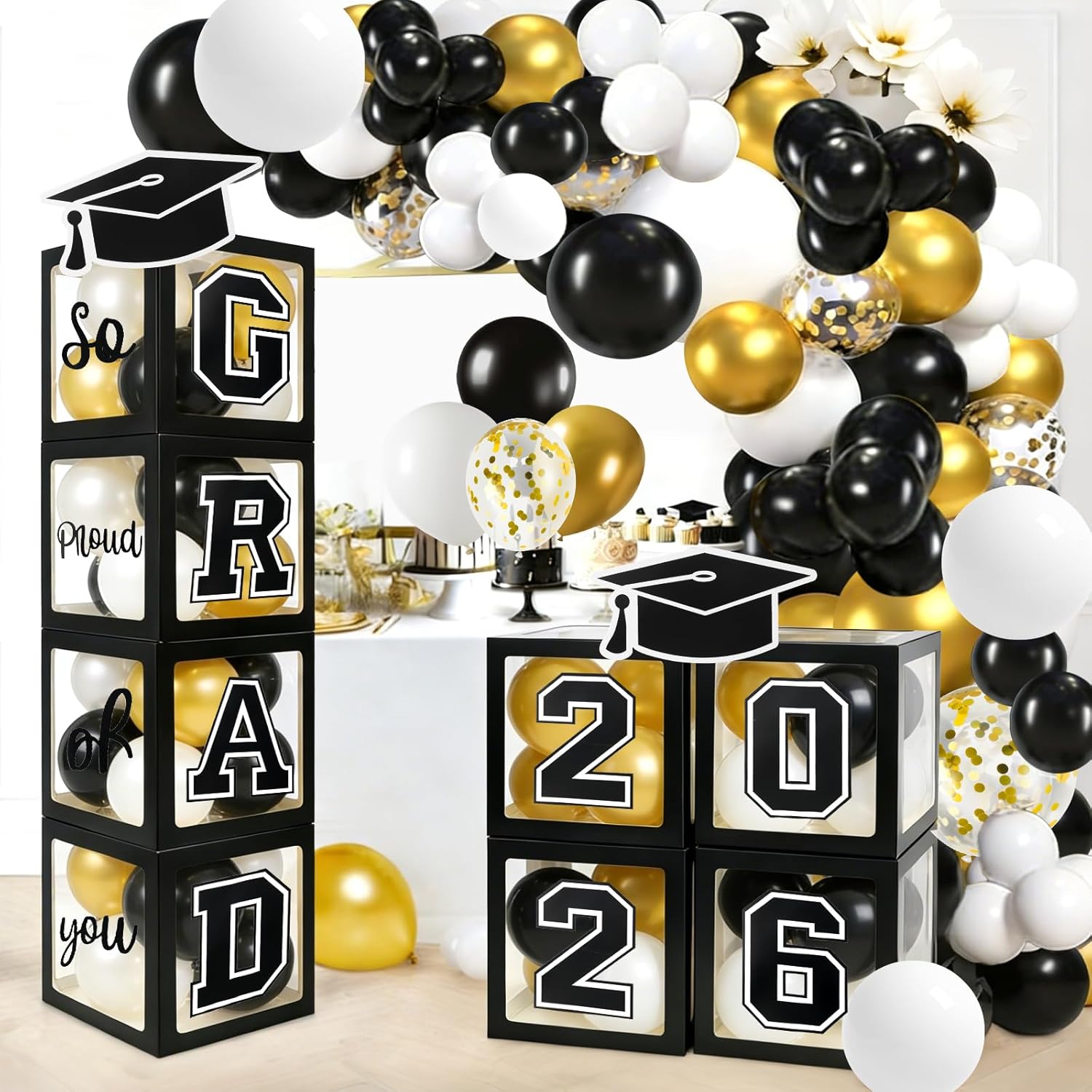 Regine Switzerland Graduation Decorations | 2026 Party Set with 129pcs Balloons & Arch Garland - Black