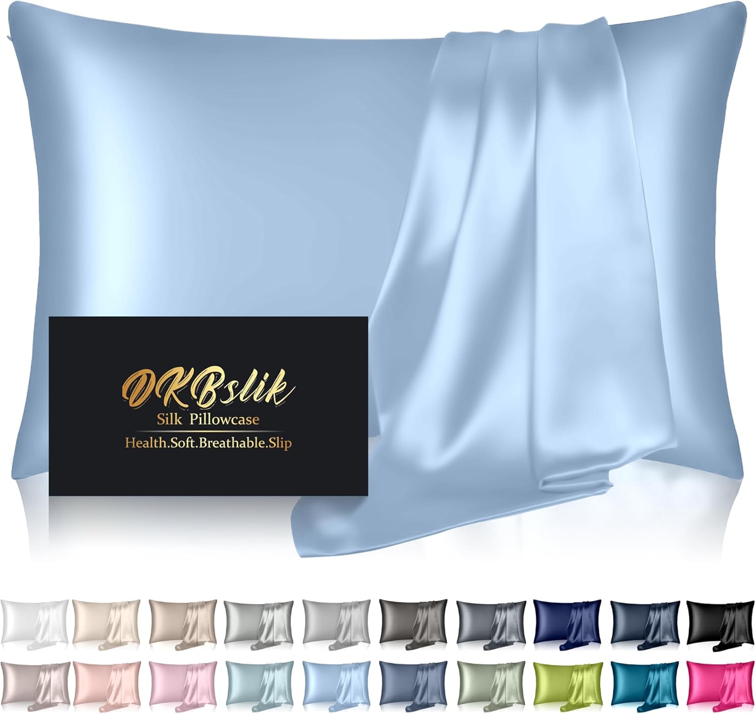 Skiennix Mulberry Silk Pillowcase - Anti-Acne Cooling Sleep Cover | Standard Size, Haze Blue
