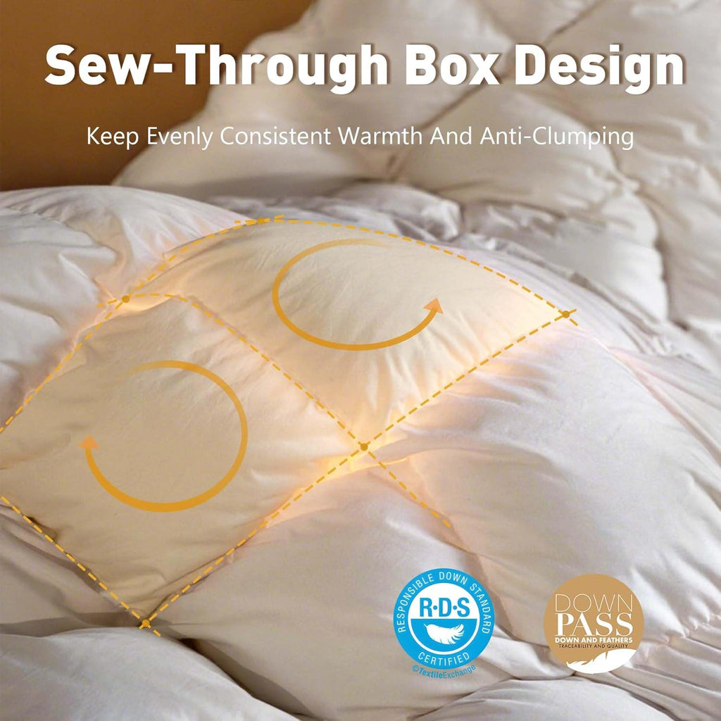 Skiennix Queen Size White Goose Down Fiber Comforter - Super Cozy & Soft Hotel Quilted Duvet Insert | All-Season Fluffy Luxury