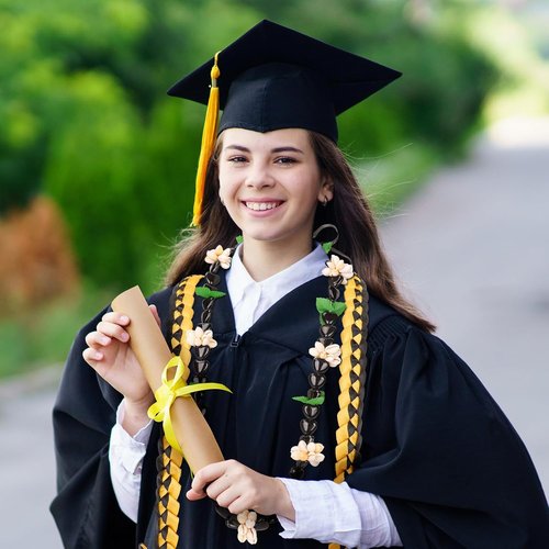 FYSUIMU Graduation Ribbon Lei - Handmade Black & Gold Kukui Nut Necklace for College Grads