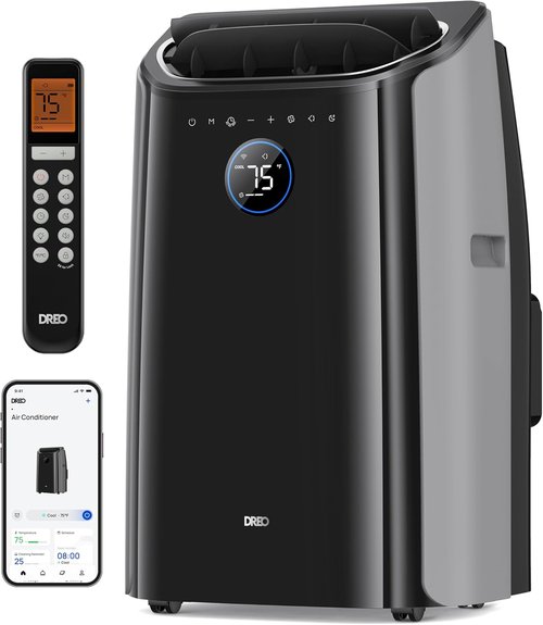 DREO 12,000 BTU Portable Air Conditioner - Quiet 46dB Cooling with Smart Features & 24h Timer | Indoor AC Unit