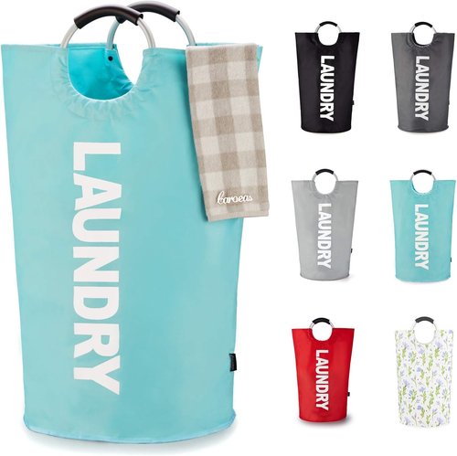 Caroeas 125L Laundry Basket - Large Collapsible Hamper with Padded Handles | Sturdy Free-Standing Design (Light Blue)