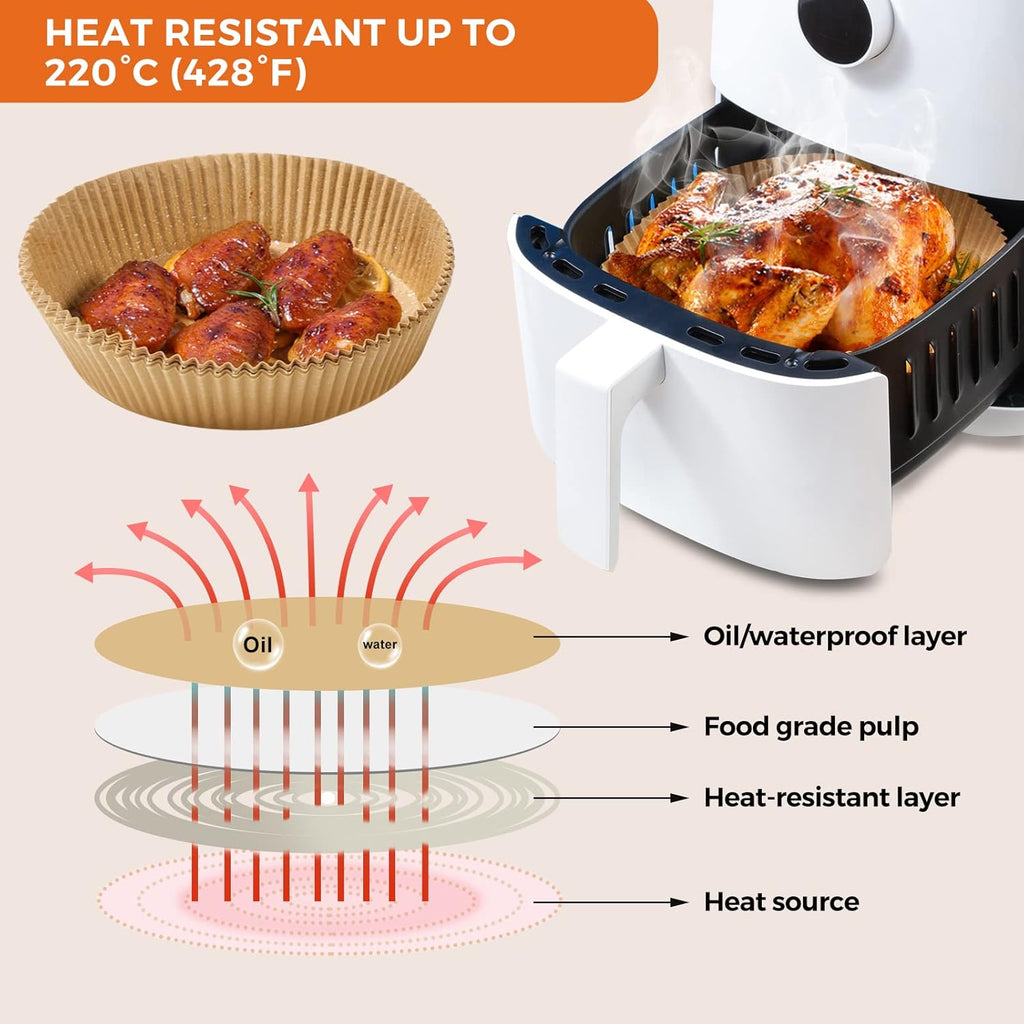 Vailnd Disposable Air Fryer Paper Liners - 9 Inch Oil-Proof Parchment for 8-12 QT Air Fryers | 100 Pcs