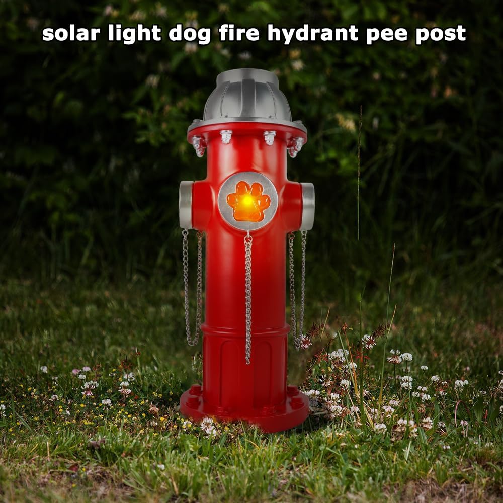 Skiennix Fake Fire Hydrant Statue - Solar Light Garden Decoration with Glowing Paw Prints | 14.5" Tall