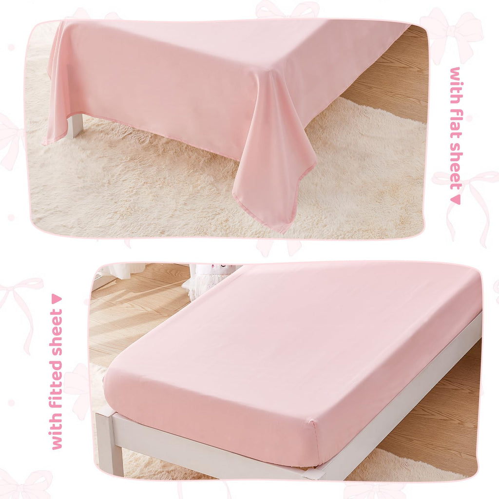 Wowelife Princess Toddler Bedding Set for Girls, Boho Toddler Bed Set, 4 Pieces Ruffles Jacquard Embroidery Toddler Comforter with Comforter, Fitted Sheet, Flat Sheet and Pillowcase, Pink