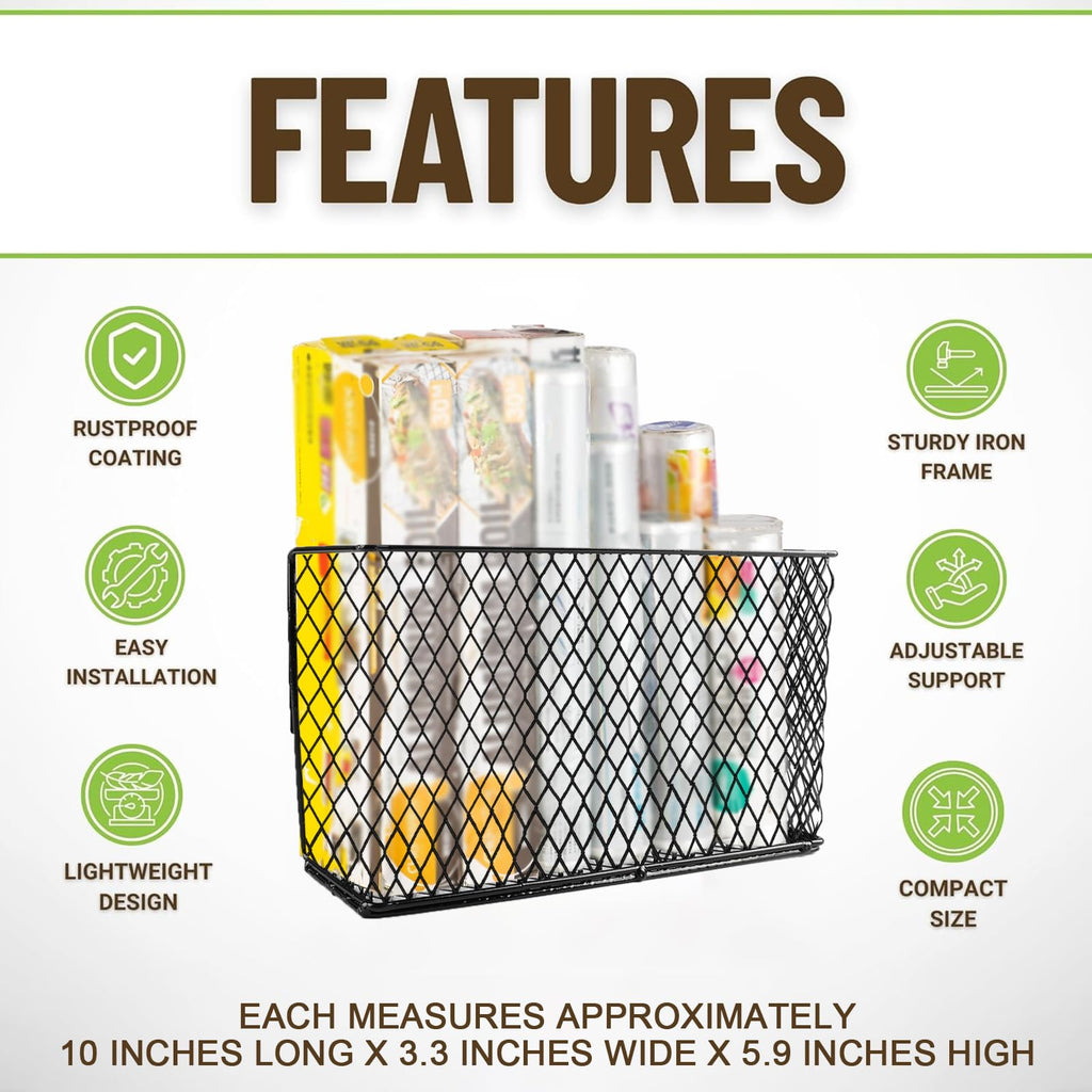 Yomjarl Aluminum Foil Organizer,Kitchen Foil and Plastic Wrap Holder with Mesh Strong Magnetic,Wrapping Paper Plastic Bag Storage Organizer,Inside Cabinet Freezer Door Storage Holders & Organizers