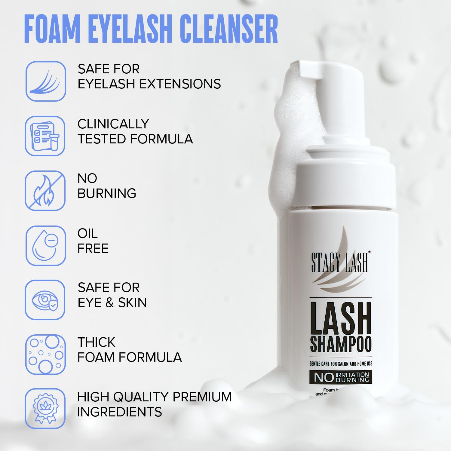 Stacy Lash Eyelash Extension Shampoo - Foaming Cleanser & Brush | 1.69 fl. oz | Safe for Extensions & Natural Lashes