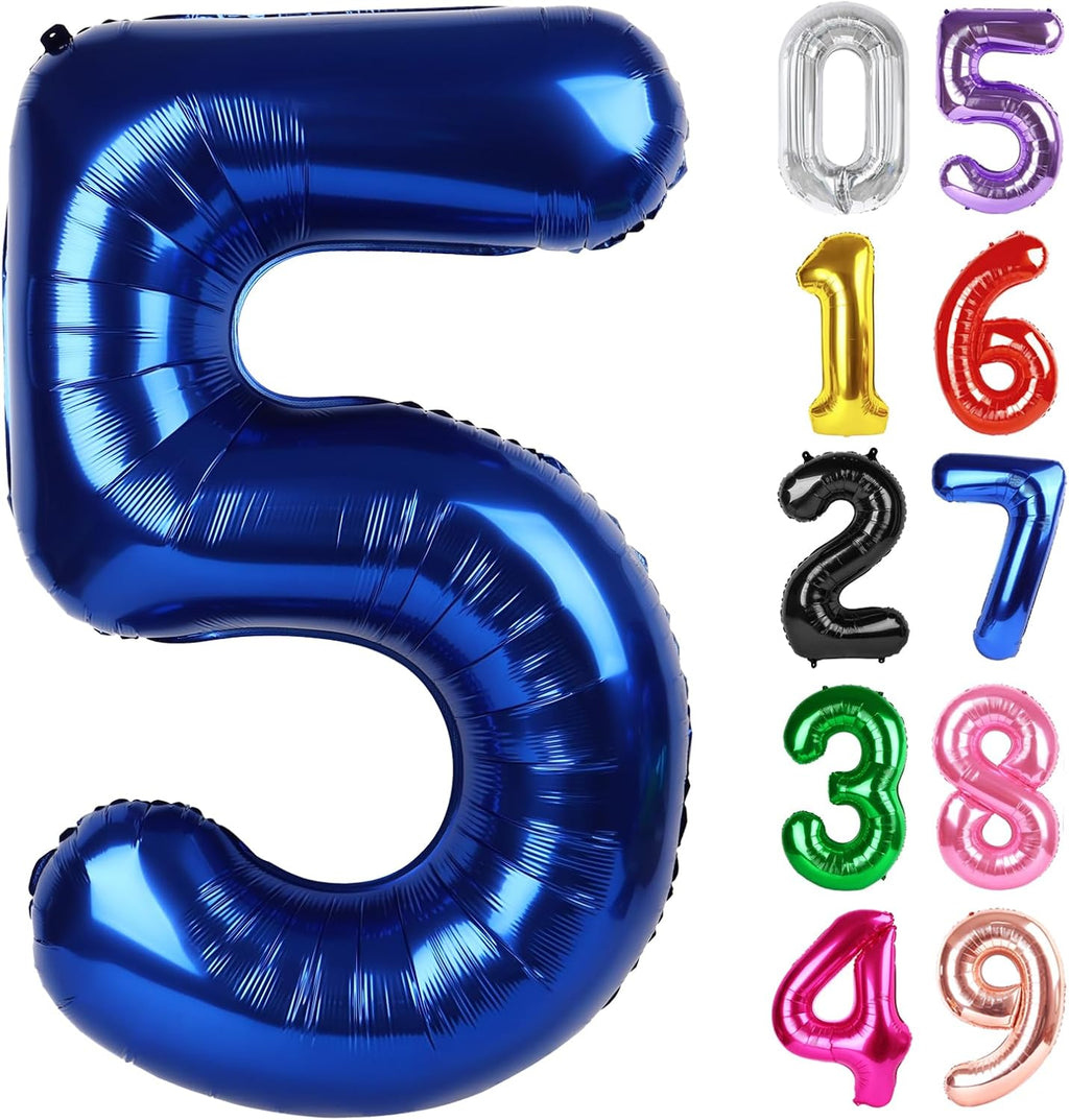 Number 5 Foil Balloon by Night Blue - 40 Inch Giant Birthday Decoration for Kids' 5th Party
