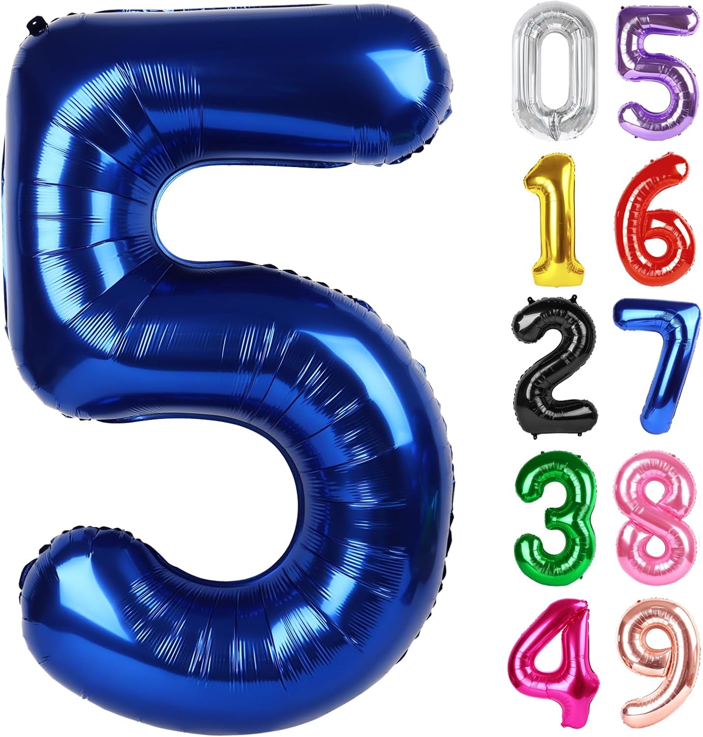 Number 5 Foil Balloon by Night Blue - 40 Inch Giant Birthday Decoration for Kids' 5th Party