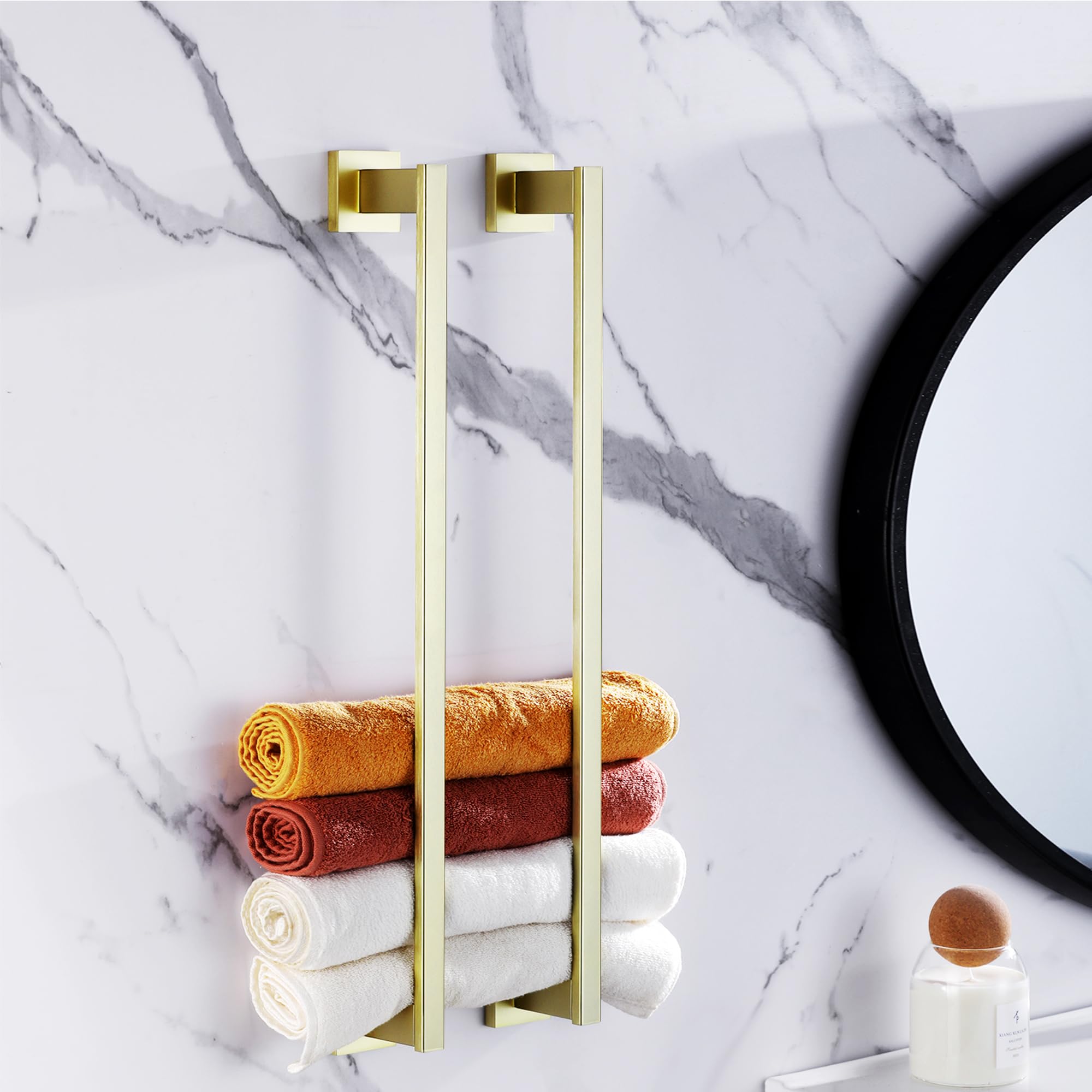 LANC 24-Inche Gold Towel Bars for Bathroom Wall Mounted Brushed Gold Bath Towel Racks Stainless Steel Towel Rod for Bathroom Kitchen Towel Holder Towel Hanger Towel Rail, 2 Pack A9010BG-L6P2