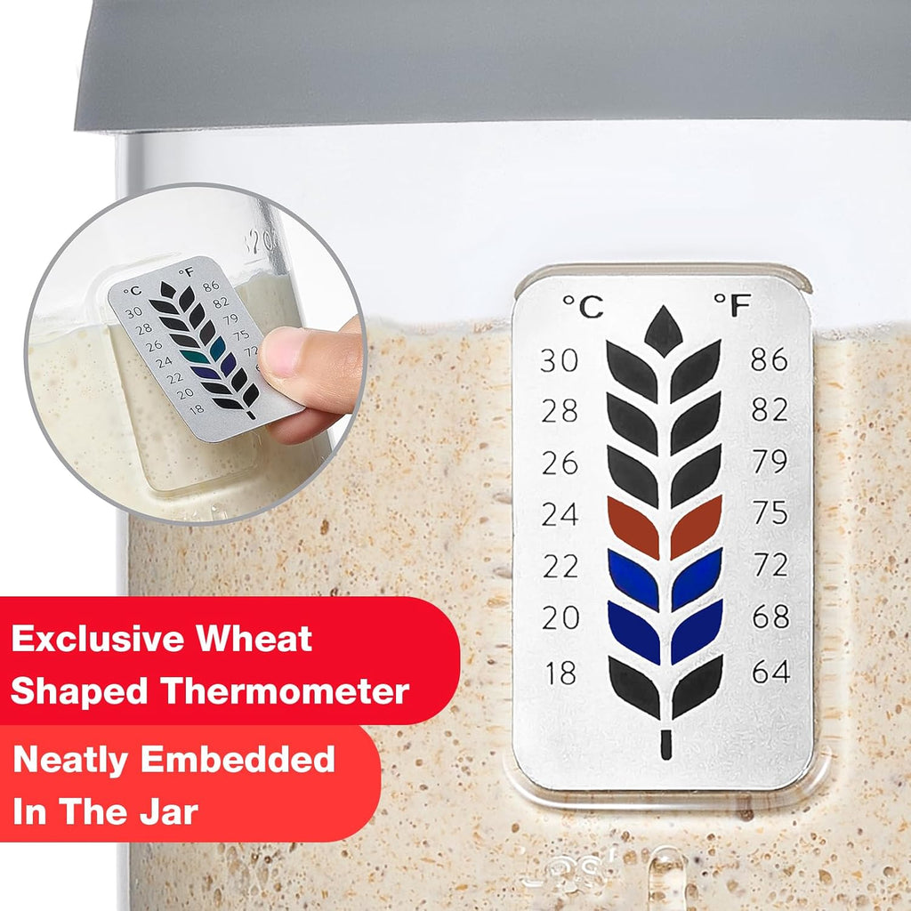 Premium Pro Sourdough Starter Jar Kit by [Brand Name] - 40oz Wide Mouth Glass Jar with Thermometer & Silicone Lid
