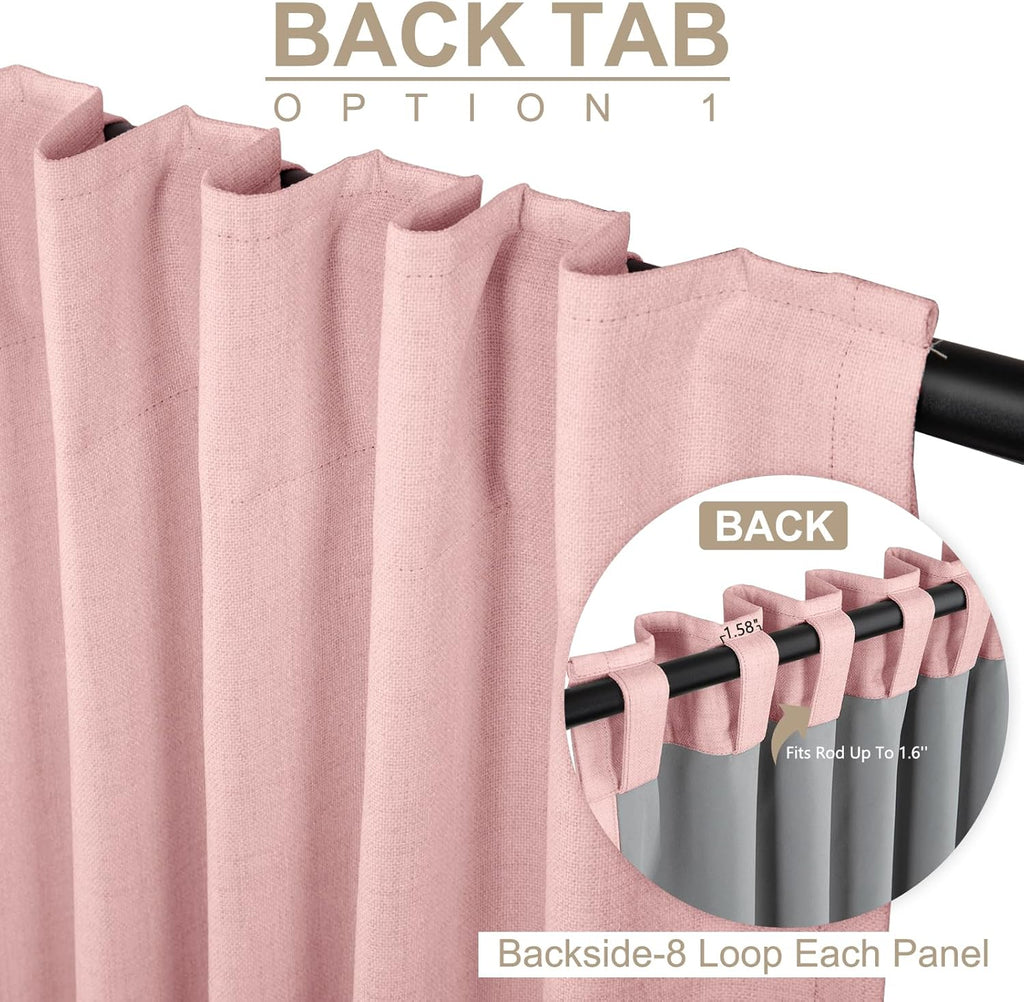 Skiennix 100% Blackout Linen Curtains - Thermal Insulated Drapes for Bedroom | 50" W x 96" L, Baby Pink