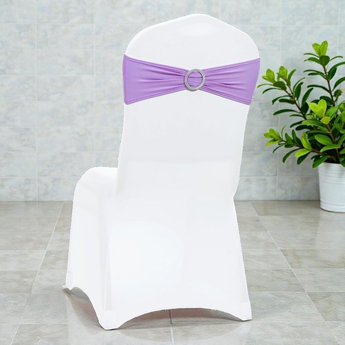 MDS Spandex Chair Sashes - Pack of 125 Elastic Stretch Bows with Buckle Slider for Wedding Decor | Lavender