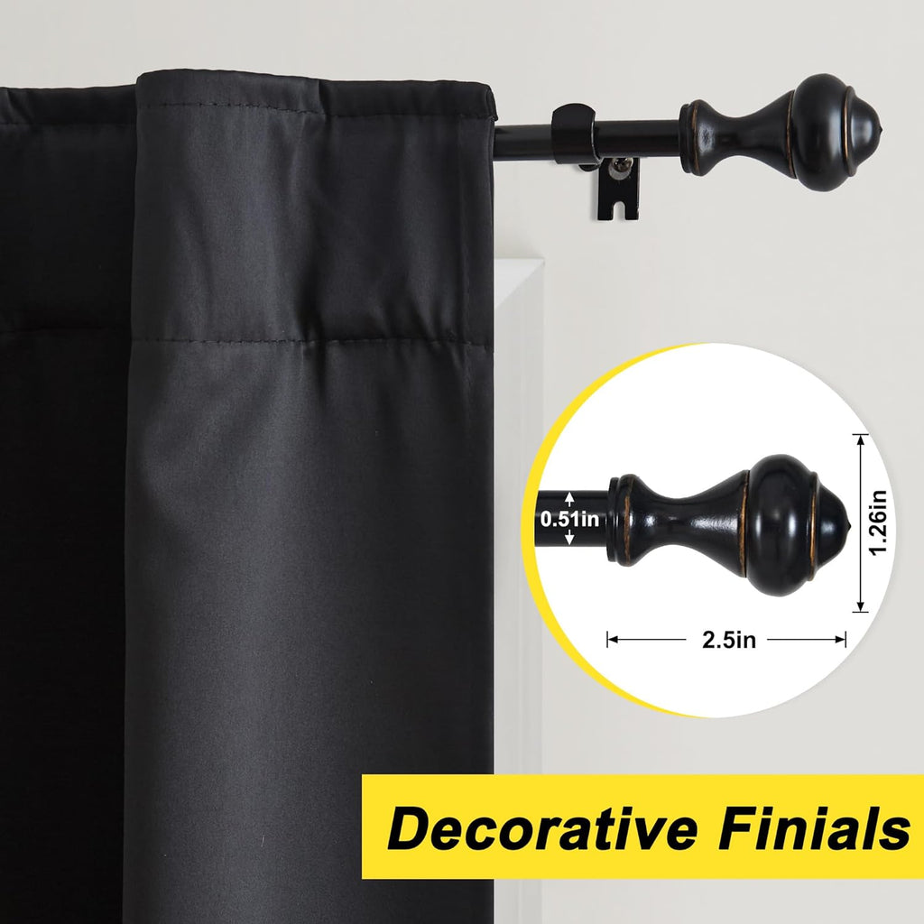 NICETOWN Adjustable Curtain Rods - 2-Pack 48-86 Inch Matte Black Copper with Decorative Finials | Heavy Duty Window Drapery Poles for Indoor & Outdoor Use