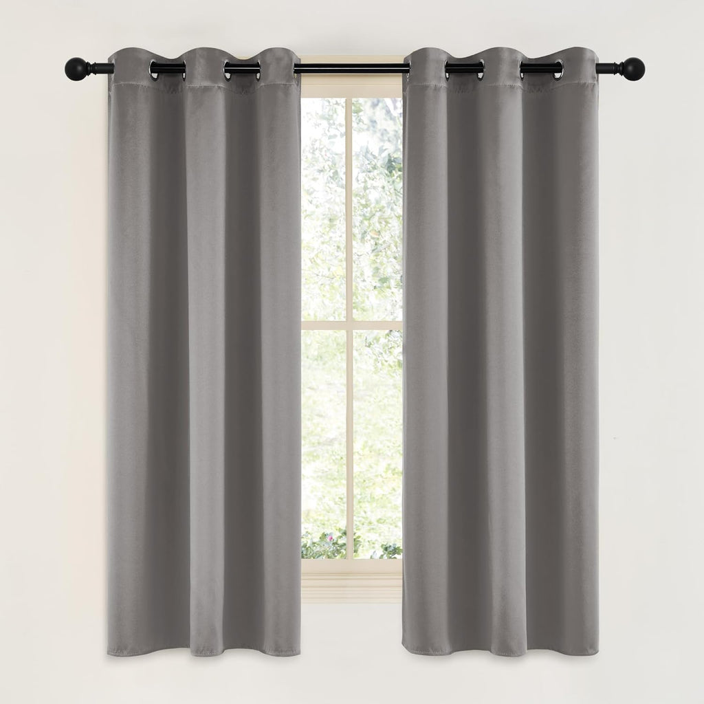 NICETOWN Room Darkening Cafe Curtains - Chrome Gray Grommet Blackout Drapes, 42" x 63", 2 Panels