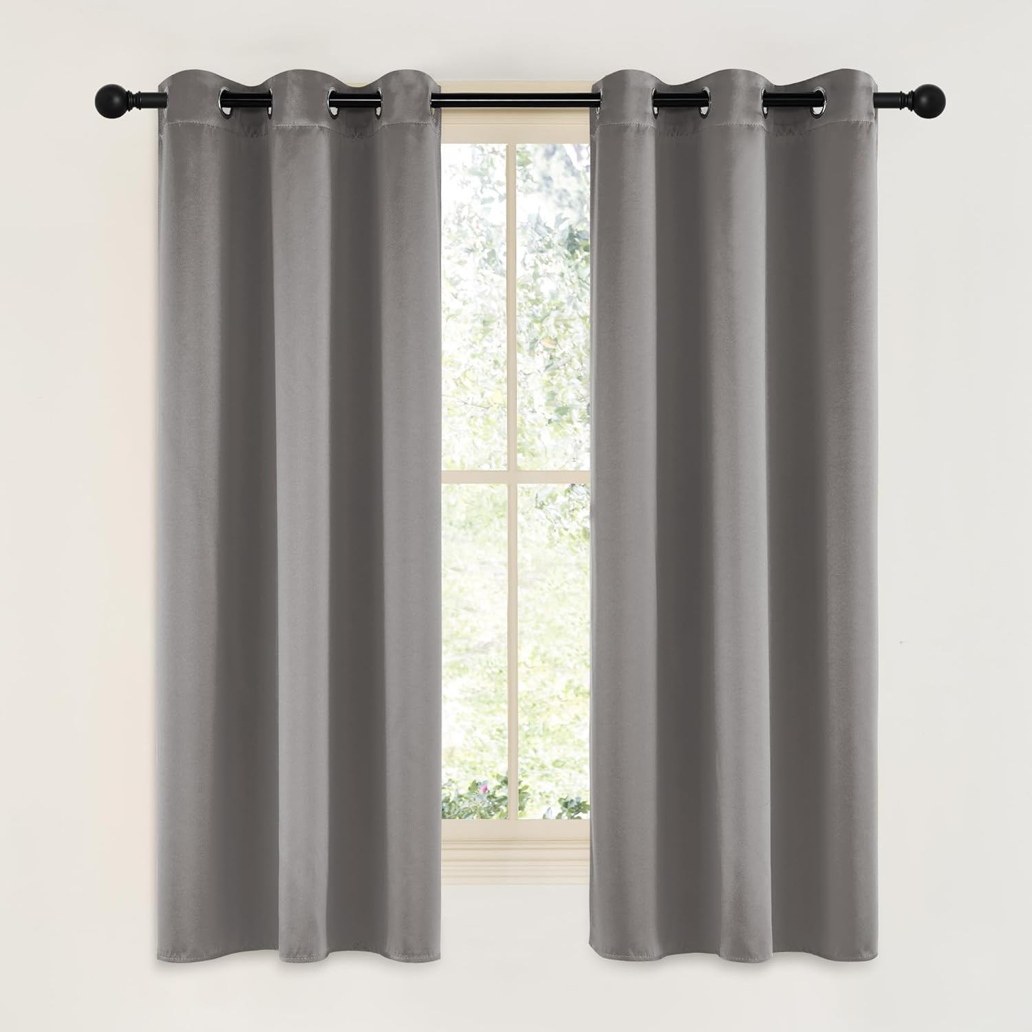 NICETOWN Room Darkening Cafe Curtains - Chrome Gray Grommet Blackout Drapes, 42" x 63", 2 Panels