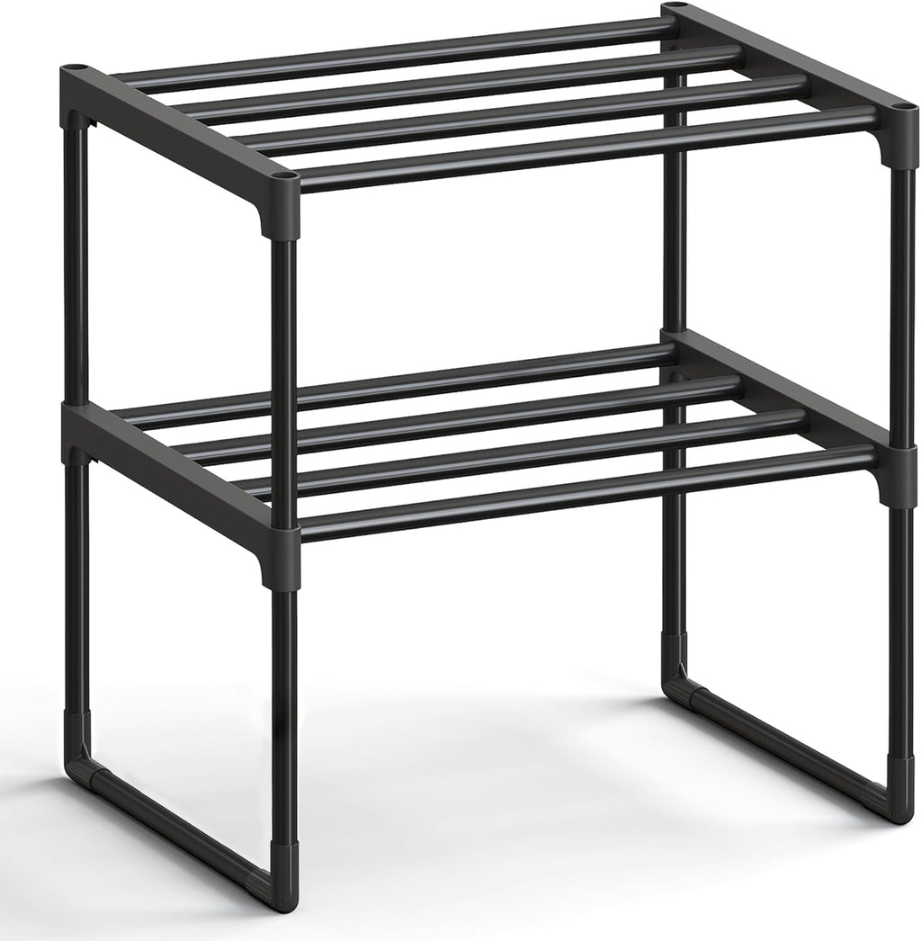 SONGMICS 2-Tier Shoe Rack - Stackable Metal Organizer for 3-6 Pairs | Versatile Entryway Storage, Black 11.8 x 16.7 x 14.8 Inches