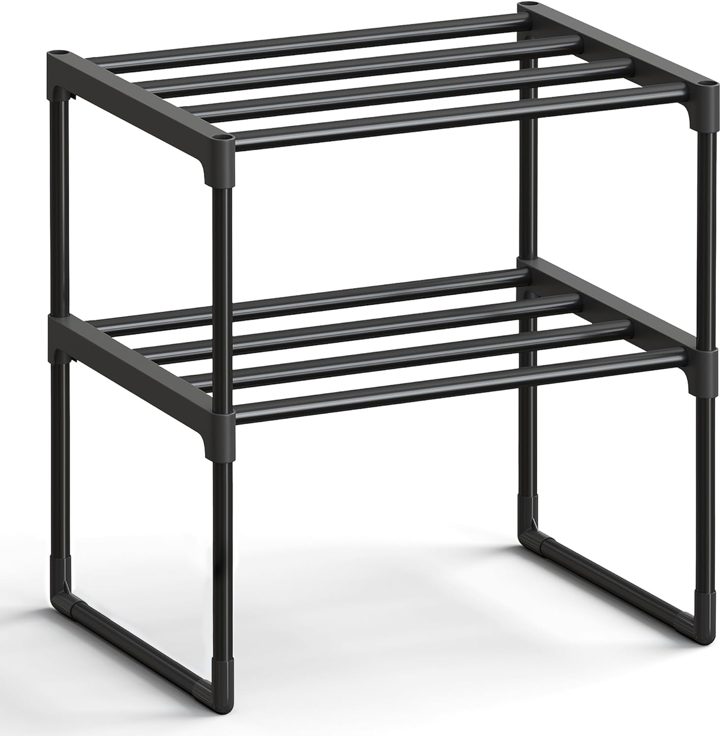 SONGMICS 2-Tier Shoe Rack - Stackable Metal Organizer for 3-6 Pairs | Versatile Entryway Storage, Black 11.8 x 16.7 x 14.8 Inches