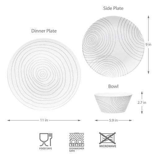 BZYOO BPA-Free Dishwasher Safe 100% Melamine Plastic Plate & Bowl Set Casual dining Indoor and Outdoor Dining Party (12 PCS Dinnerware set, Service for 4, white planet)