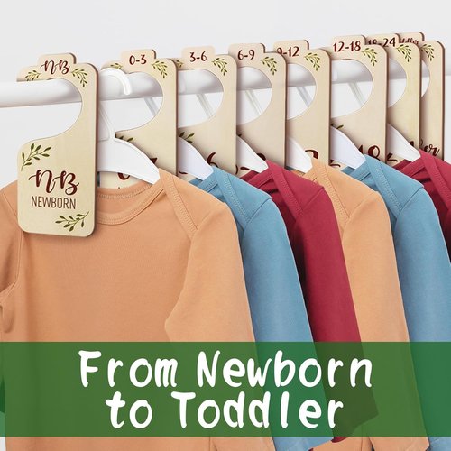 Baby Closet Dividers - 8 PCS Adorable Wooden Double-Sided Size Hangers for Newborn to Toddler