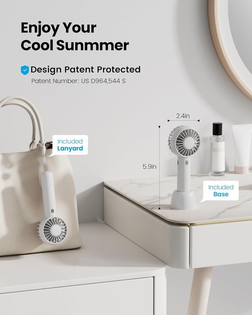 Gaiatop Mini Portable Fan - Lightweight USB Rechargeable Handheld & Desktop Fan | 3-Speed Cute Design in White