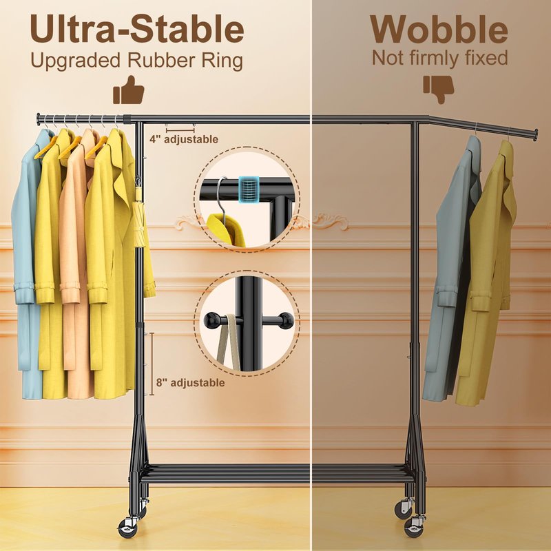TigerParty Clothes Rack, Clothing Racks for Hanging Clothes, Rolling Garment Rack, Adjustable Free Standing Clothes Organizer with Wheels, Space-saving Design for Bedroom Laundry Living Room