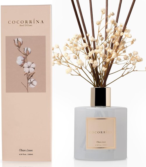 Cocorrína Reed Diffuser Set - Clean Linen Scented Home Fragrance | 6.7 fl oz with Sticks for Elegant Decor