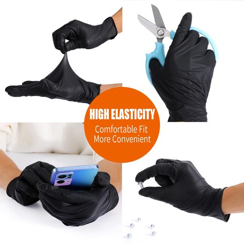 LW Concept Disposable Nitrile Gloves, Chemical Resistant, Powder-Free, Latex-Free, Non-Sterile, Food Safe, 5 Mil, Black, 1000-Count (Small)