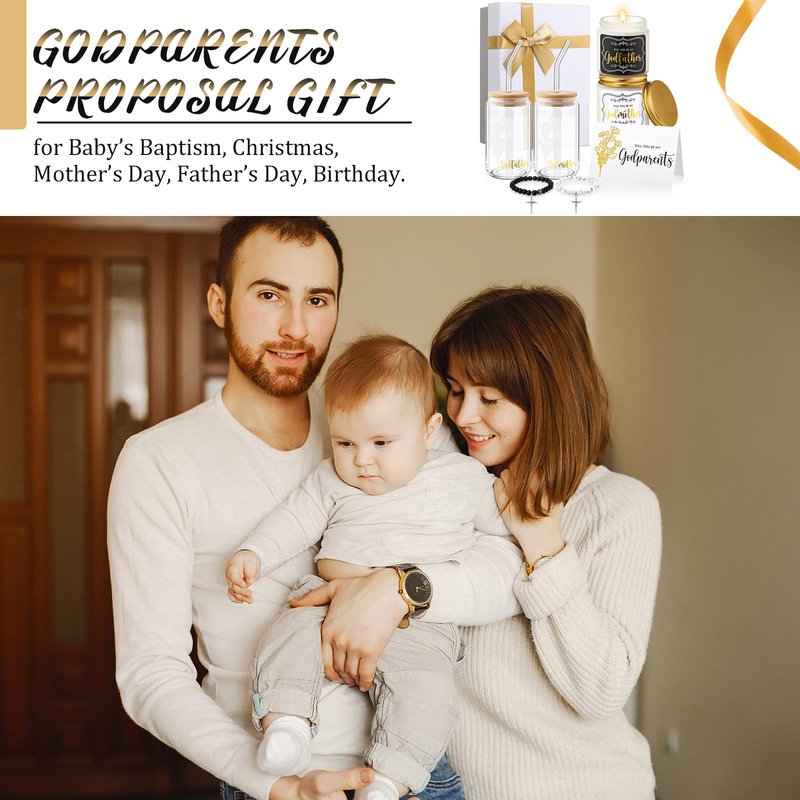 Yiyiring 9 Pcs Godparents Proposal Gift Set Will You Be My Godmother Godfather Glass Cup Scented Candle Cross Bracelet Cards Box from Godchild Baptism Padrino Madrina Uncle Aunt Gifts