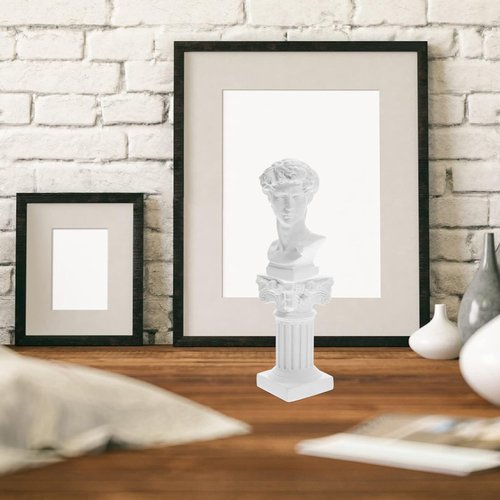 HOMSFOU Greek Statue of David Bust - White Resin Sculpture with Roman Pillars | Elegant Office Decor