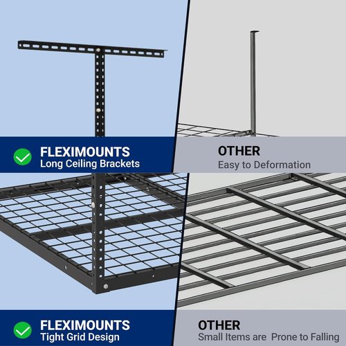 FLEXIMOUNTS 3x4 Overhead Garage Storage Rack - Heavy-Duty Metal Ceiling Organizer, 275lbs Capacity, Black