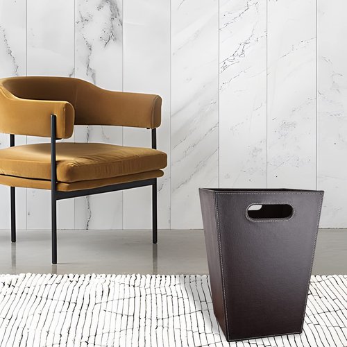 GORESE Leather Trash Can Bathroom Wastebasket, 16L/4.2 Gallon Office Garbage Can with Handles for Near Desk, Square Bedroom Waste Basket Bin for Home Dorm Decorative Brown