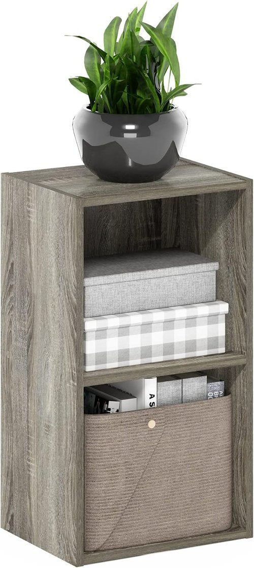 Furinno PASIR 2-Tier Modern Bookshelf - Open Shelves Bookcase in French Oak | Easy Assembly for Living Room & Home Office