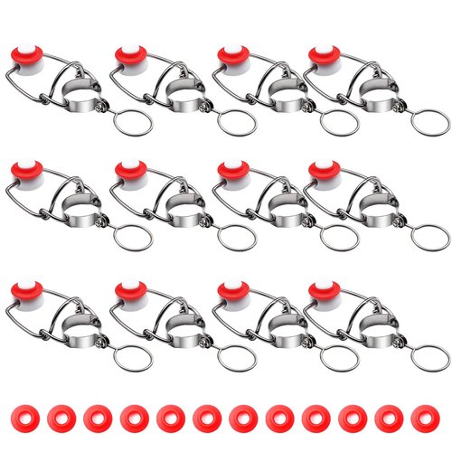 FERRODAY 12-Pack 18mm Glass Bottle Caps with Replacement Silicone Gaskets - Airtight, Leakproof, Easy Swing Top Lids