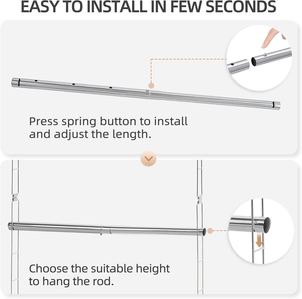 Storage Maniac Adjustable Closet Rod - Space-Saving Hanging Organizer | 2-Pack Chrome, Height & Width Adjustable
