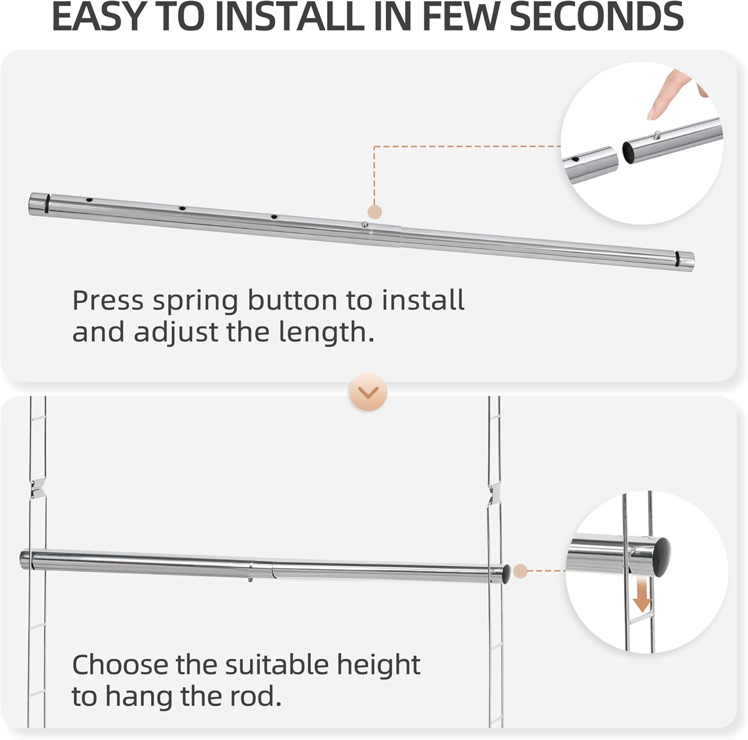 Storage Maniac Adjustable Closet Rod - Space-Saving Hanging Organizer | 2-Pack Chrome, Height & Width Adjustable