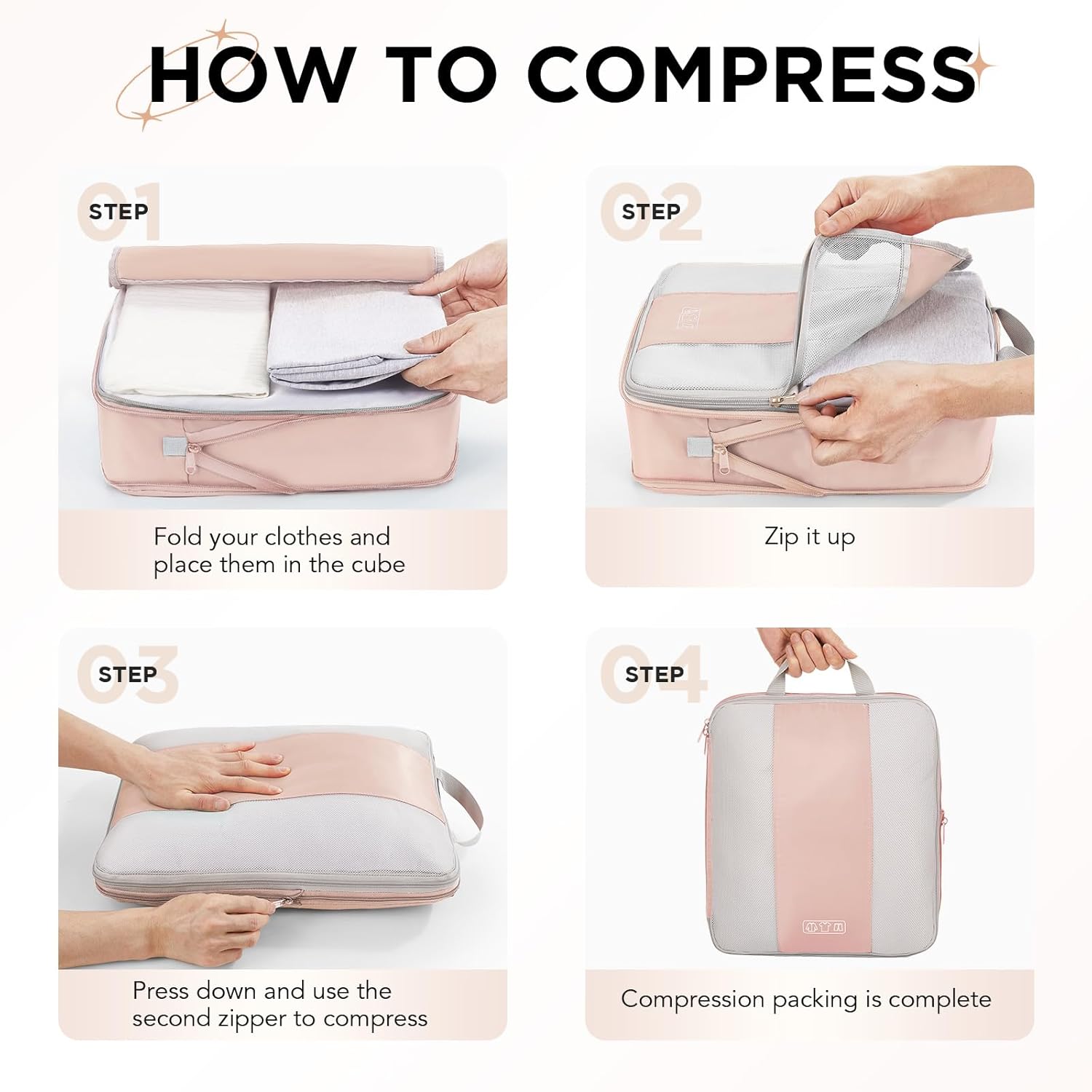 OlarHike Compression Packing Cubes - 10 Set Travel Organizer for Women | Space-Saving Beige Bags