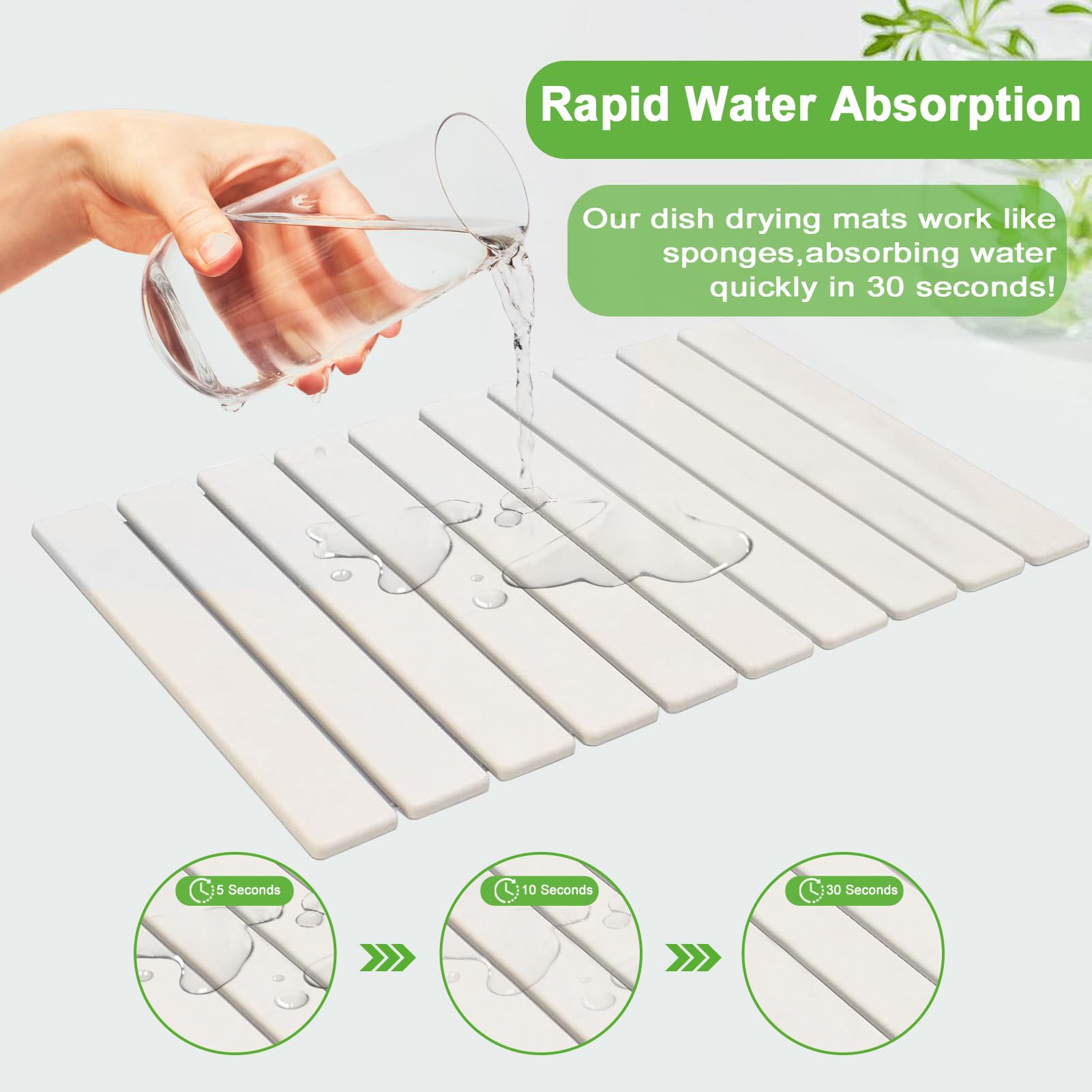 Large Stone Dish Drying Mat for Kitchen Counter, 24"×16", Collapsible Quick Dry Stone Dishes Mats, Eco-Friendly, Super Absorbent Diatomaceous Earth Mats for Dishes Bottles Cups, Match Any Countertop