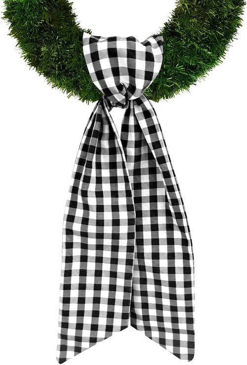 Buffalo Plaid Christmas Wreath Sash - Black Burlap Decor for Front Door & Special Events
