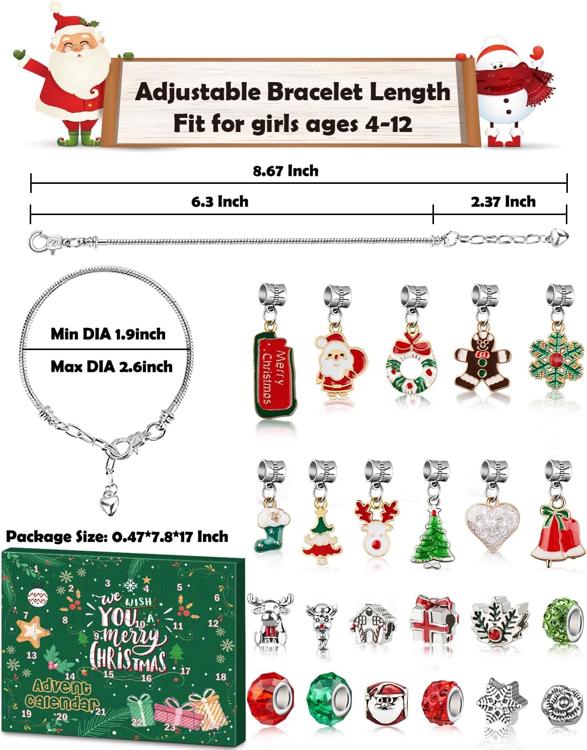 Skiennix Advent Calendar 2025 | Jewelry Making Kit for Girls - DIY Charm Bracelet Crafts for Ages 4-12