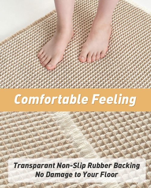 AMOAMI Waffle Bath Mat - Super Absorbent Non-Slip Bathroom Rug | Machine Washable, 17" x 24", Brown & Cream