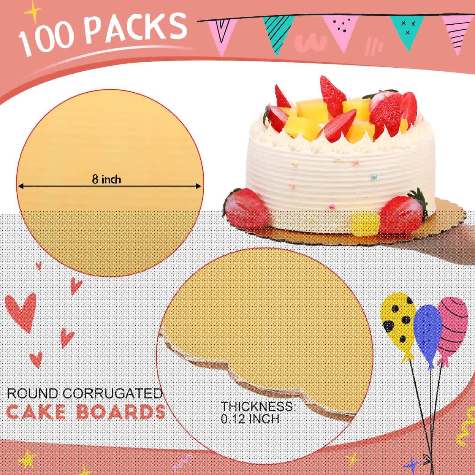 Eaasty 100 Pack Gold Cake Boards Round Cake Base Boards Disposable Plate Scalloped Bases Round Coated Circle Trays Base for Dessert Party Supplies(8 Inch)