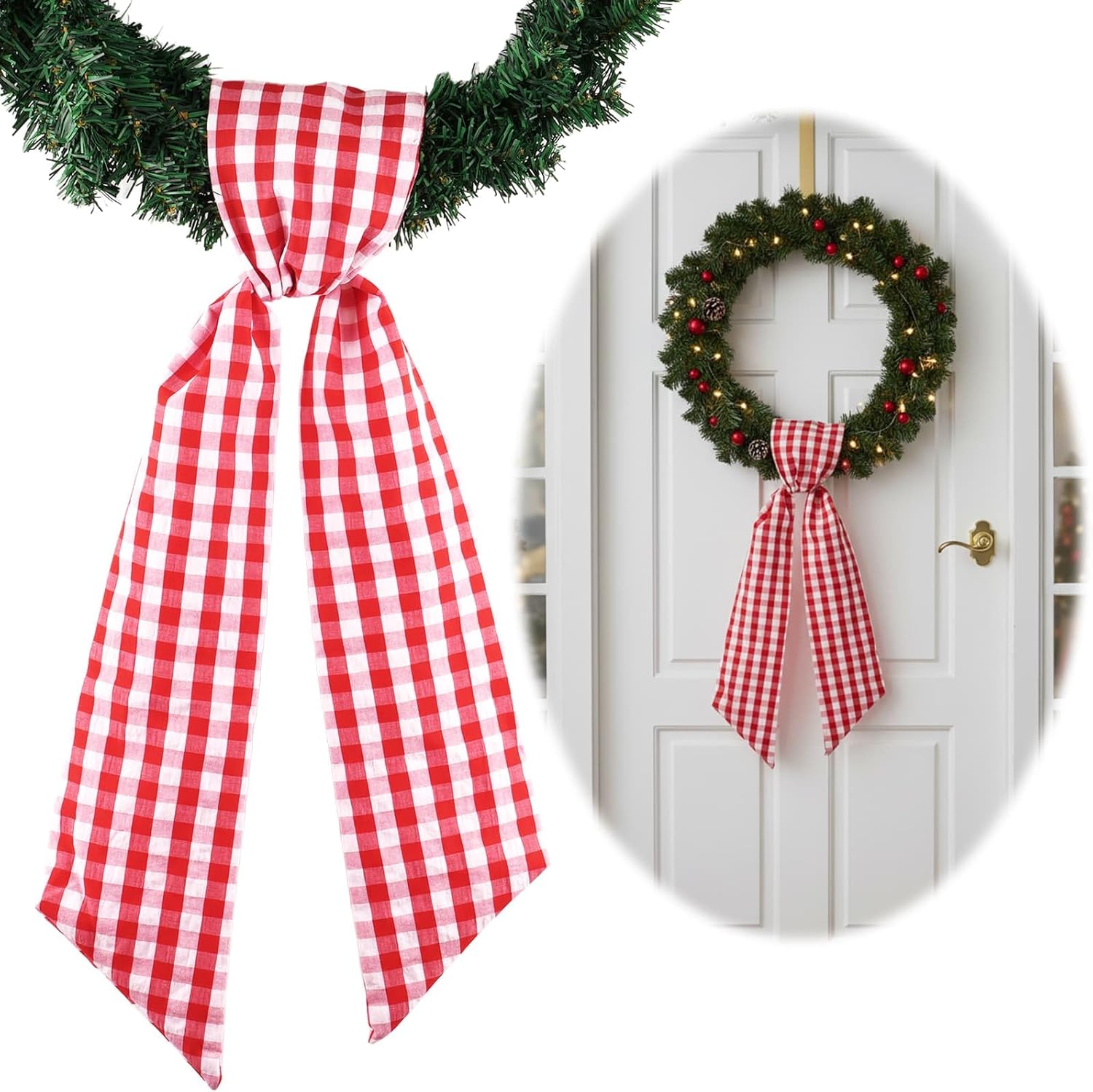 Regine Switzerland Red & White Plaid Wreath - Festive Front Door Decoration for Holidays & Events