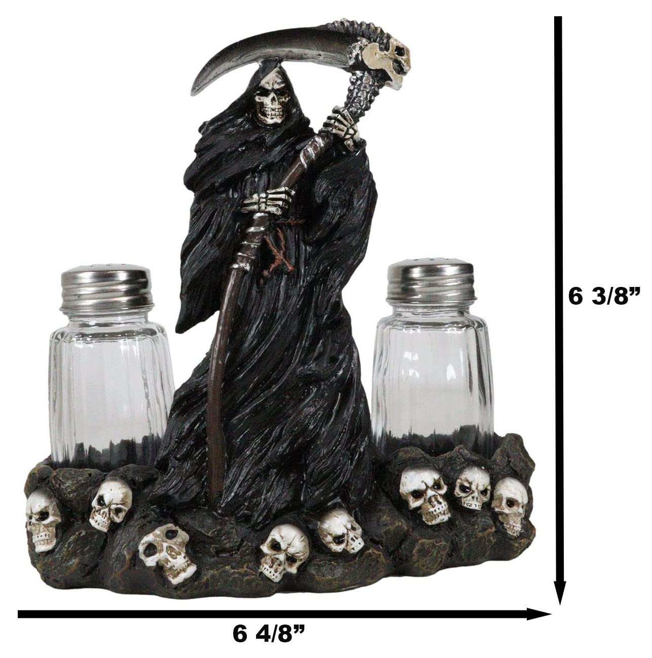 Ebros Gift Day Of The Dead Grim Reaper Standing On Skull Graveyard Salt & Pepper Shakers Holder Figurine Set 6.25"H