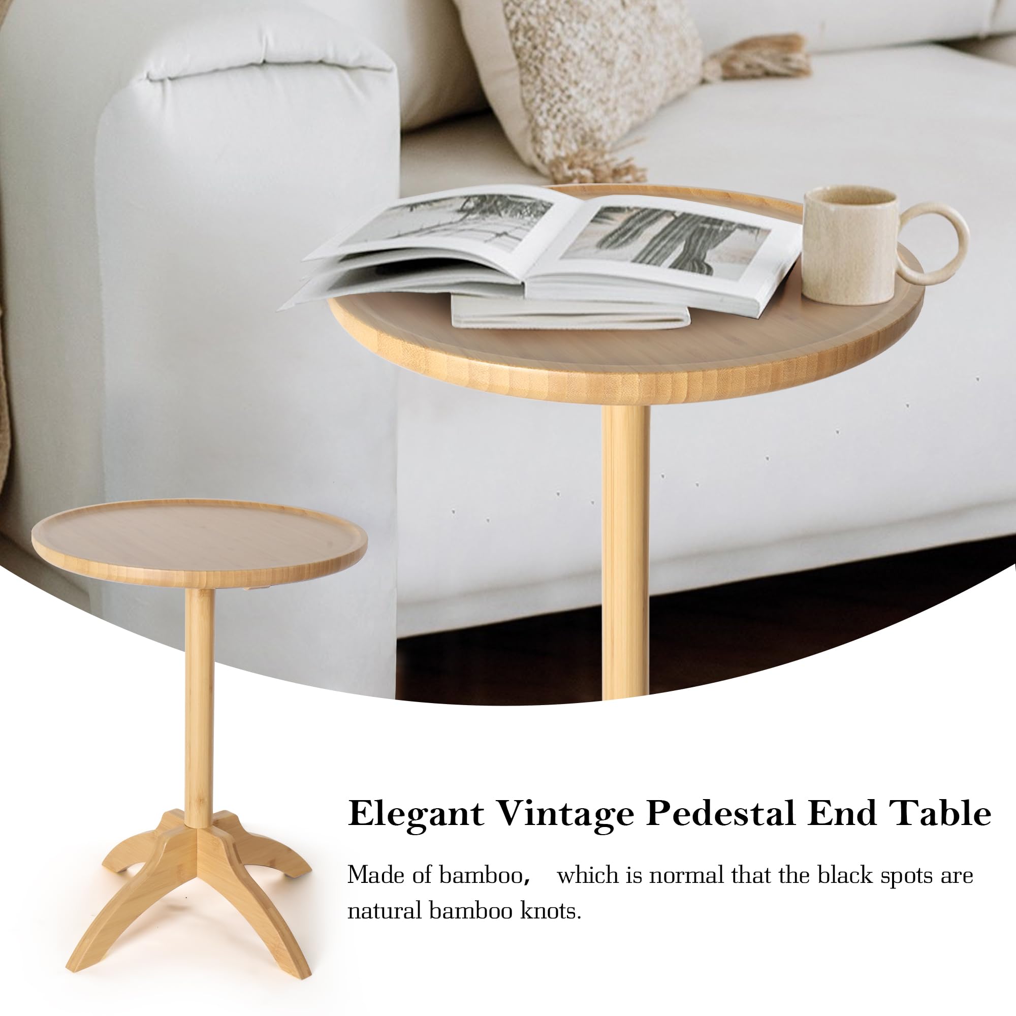 Oakrain Small Side Table, Drink Table, Martini Table, Small Round End Table, Natural (Dia14.96'' x H19.48'')