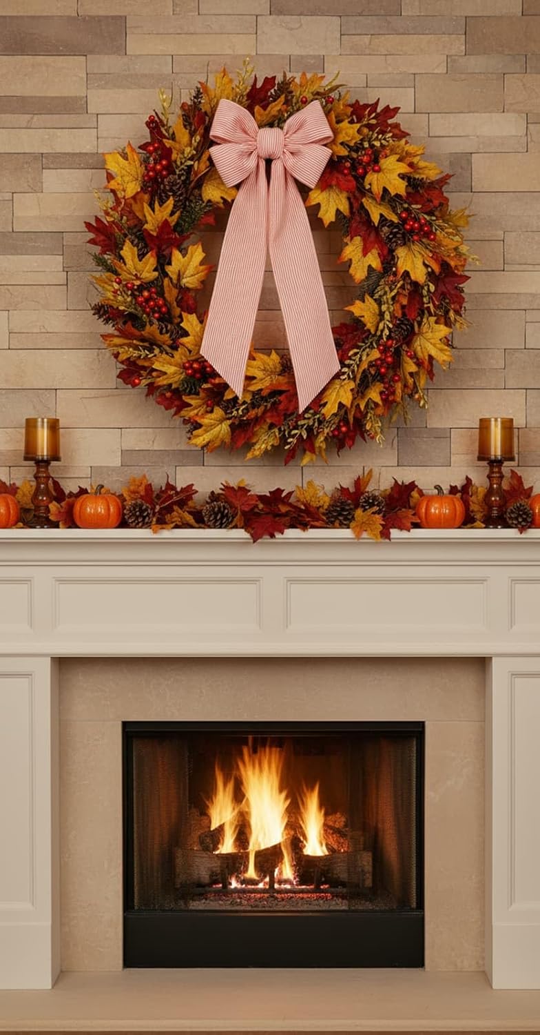 Orange Striped Wreath Sash by [Brand Name] - 5.12" Wide x 54" Fall Bow for DIY Farmhouse Decor