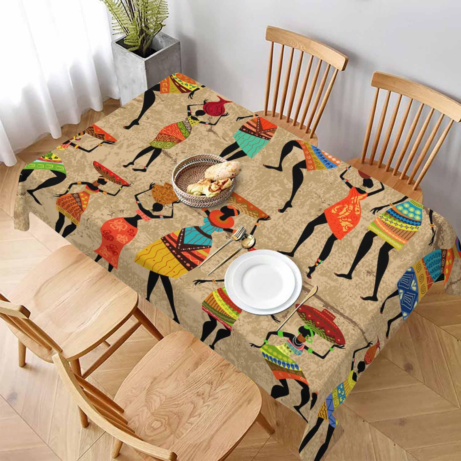 TKS MITLAN African Woman Tablecloth 60x84 Inch Rectangular Grunge African Woman Dancer Oblong Table Cloth Kitchen Table Decorations for Home Dinner Party