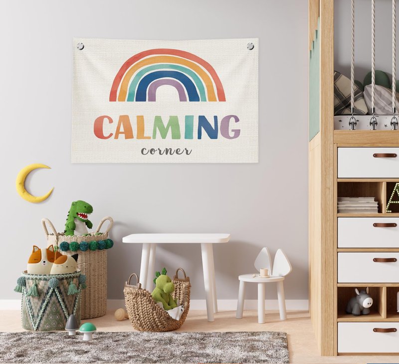 ICEWHITEY Calming Corner Wall Decor for Classroom,Calm Down Corner Supplies,Boho Classroom Rainbow Calming Corner Must Haves Canvas Banner Flags for HomeSchool Library Kindergarten Kids Room,30x20 Inch